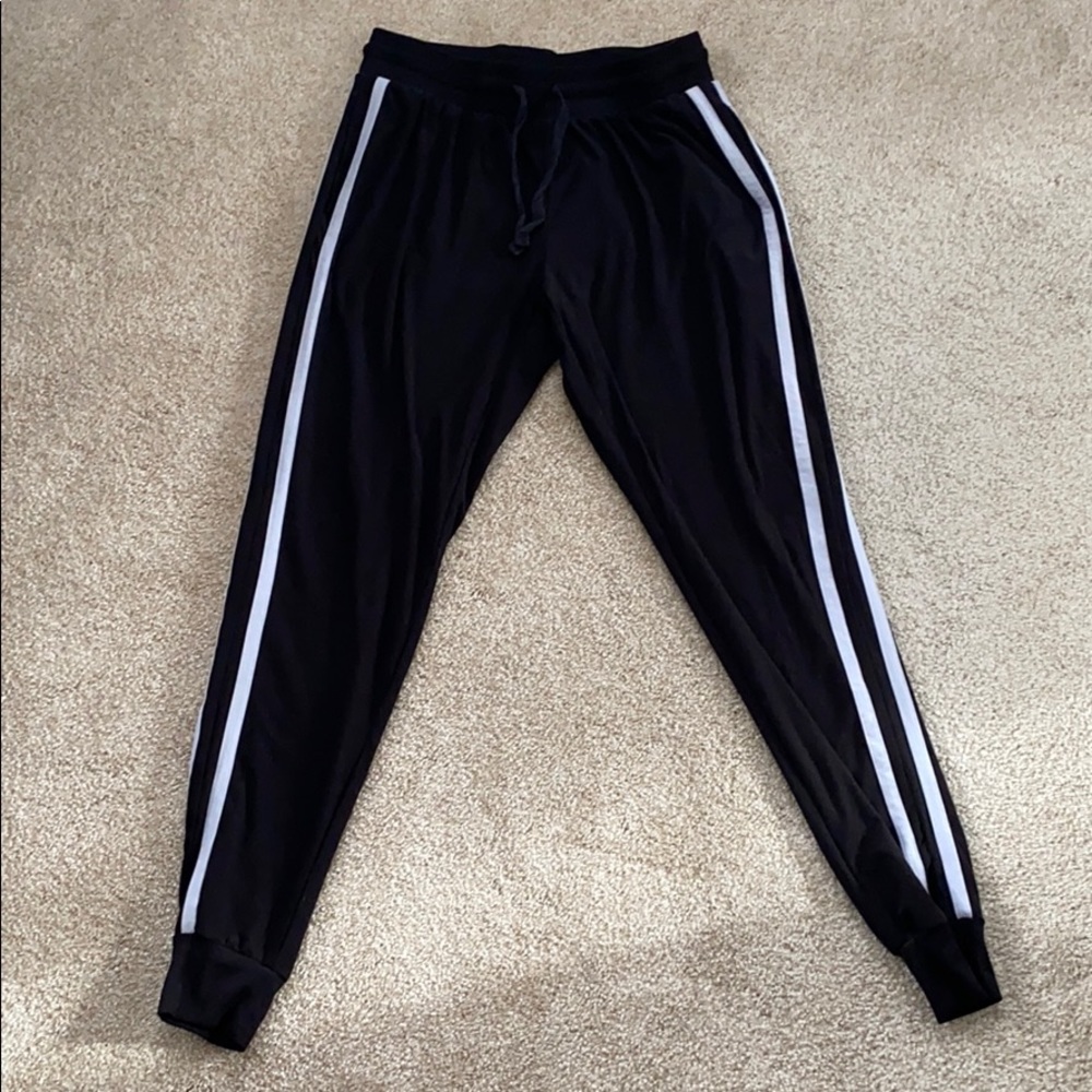 Black Two White Striped Sweatpants